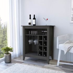 Bar Cabinet Castle, One Open Shelf, Six Wine Cubbies, Carbon Espresso Finish