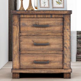 Rustic Three Drawer Reclaimed Solid Wood Framhouse Nightstand