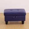 Blue Faux Leather Living Room Sofa Ottoman