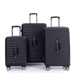 3 Piece Luggage Sets PC+ABS Lightweight Suitcase with Two Hooks, Spinner Wheels, TSA Lock, (21/25/29) Black