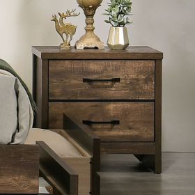 Contemporary 1pc Nightstand Light Walnut Color Solid Wood Veneer Black Bar Pulls Bedroom Furniture