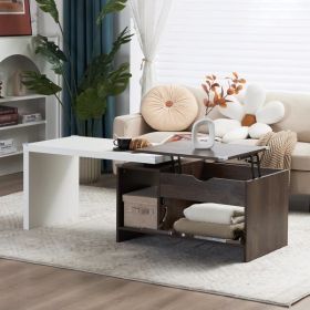 59" L Large Wood Coffee Table with Storage, Modern Extendable Transformer Table with Trunk/Open Shelf, Walnut&White Lift Top Center Table for Living R