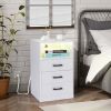 FCH 40*35*65cm Particleboard Pasted Triamine Three Drawers With Socket With LED Light Bedside Table White