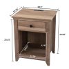 Farmhouse Nightstand, Bedside Table with Drawer and Shelf, Wood Storage Cabinet for Home Bedroom, USB Charging Station, Light Brown