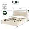 Vera Queen Size Ivory Velvet Upholstered Platform Bed with Patented 4 Drawers Storage, Square Stitched Button Tufted Headboard, Wooden Slat Mattress S