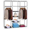 69" Portable Clothes Closet Non-Woven Fabric Wardrobe Double Rod Storage Organizer Black