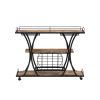 Industrial Black Bar Serving Cart for home with Wine Rack and Glass Holder;  3-tier Shelves;  Metal Frame