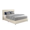 Vera Queen Size Ivory Velvet Upholstered Platform Bed with Patented 4 Drawers Storage, Square Stitched Button Tufted Headboard, Wooden Slat Mattress S