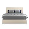 Vera Queen Size Ivory Velvet Upholstered Platform Bed with Patented 4 Drawers Storage, Square Stitched Button Tufted Headboard, Wooden Slat Mattress S