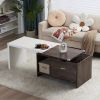 59" L Large Wood Coffee Table with Storage, Modern Extendable Transformer Table with Trunk/Open Shelf, Walnut&White Lift Top Center Table for Living R