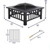 Fire Pit 32'' Wood Burning Firepit Metal Square Outdoor Fire Tables SteelFire Pit Bowl with Spark Screen Cover, Poker Log Grate for Patio Bonfire Camp