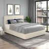 Vera Queen Size Ivory Velvet Upholstered Platform Bed with Patented 4 Drawers Storage, Square Stitched Button Tufted Headboard, Wooden Slat Mattress S