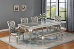 Modern Formal 1pc Dining Rectangular Table with 18-Inch Table Leaf Glass Champagne Finish Dining Room Wooden Furniture