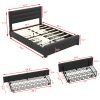 Queen Size Bed Frame with Drawers Storage, Leather Upholstered Platform Bed with Charging Station, Black