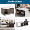 59" L Large Wood Coffee Table with Storage, Modern Extendable Transformer Table with Trunk/Open Shelf, Walnut&White Lift Top Center Table for Living R