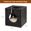 Rattan Cat Litter; Cat Bed with Rattan Ball and Cushion; Black