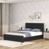 Queen Size Bed Frame with Drawers Storage, Leather Upholstered Platform Bed with Charging Station, Black