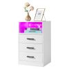 FCH 40*35*65cm Particleboard Pasted Triamine Three Drawers With Socket With LED Light Bedside Table White