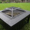 Fire Pit 32'' Wood Burning Firepit Metal Square Outdoor Fire Tables SteelFire Pit Bowl with Spark Screen Cover, Poker Log Grate for Patio Bonfire Camp