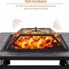 Fire Pit 32'' Wood Burning Firepit Metal Square Outdoor Fire Tables SteelFire Pit Bowl with Spark Screen Cover, Poker Log Grate for Patio Bonfire Camp