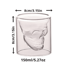 1pc Coffee Mug Double-Layered Transparent Crystal Skull Head Glass Cup For Household Whiskey Wine Vodka Bar Club Beer Wine Glass (Color: 150ml)