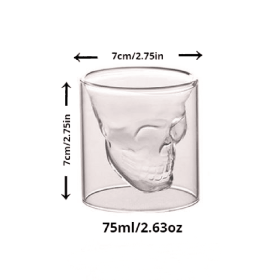 1pc Coffee Mug Double-Layered Transparent Crystal Skull Head Glass Cup For Household Whiskey Wine Vodka Bar Club Beer Wine Glass (Color: 75ml)