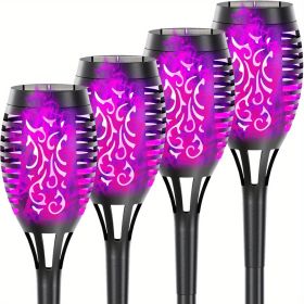 4/8/12pcs/pack Solar Outdoor Lights, 12LED Solar Torch Lights With Flickering Flame For Garden Decor, Mini IP65 Waterproof Landscape Flame Lights For (Color: Purple Light, size: 4pcs)