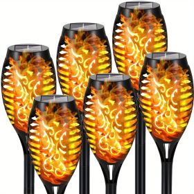 4/8/12pcs/pack Solar Outdoor Lights, 12LED Solar Torch Lights With Flickering Flame For Garden Decor, Mini IP65 Waterproof Landscape Flame Lights For (Color: Yellow Light, size: 6pcs)