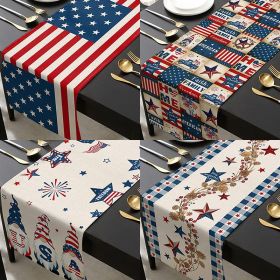 1PC Rectangle Linen Blend Striped Table Runners; Independence Day Home Decoration (Color: Style 9, size: 33*183cm)