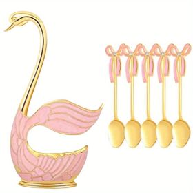 1pc; Coffee Dessert Spoon Set; Fruit Cake Coffee Tea Spoon; Swan Shaped Base Holder Cutlery Set; Zinc Alloy Metal Tableware (Color: Golden, size: Style 1)