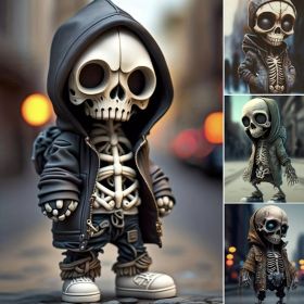 1pc, Trendy Street Skull Puppet Ornament Halloween Sweatshirt Skull Decoration,Day Of The Dead Decor (model: Black Hoodie Skull)