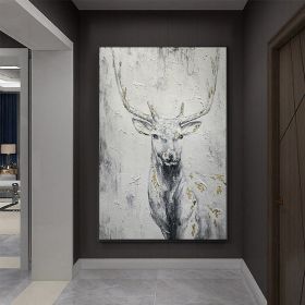 Hand Painted Oil Painting Hand Painted Rich Deer Oil Painting On Canvas Animal Pattern Decorative Painting Classical Porch Mural Handmade Art Living R (Style: 1, size: 100X150cm)