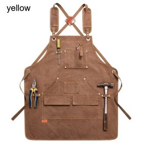 Durable Work Apron with Tool Pockets Heavy Duty Unisex Canvas Adjustable Cross-Back Straps Apron For Carpenter Painting Home BBQ (Color: Upgrade Yellow, Ships From: China)