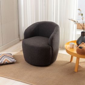 fabric swivel accent armchair barrel chair with black powder coating metal ring (Color: Dark Gray)