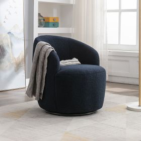 fabric swivel accent armchair barrel chair with black powder coating metal ring (Color: Dark Blue)