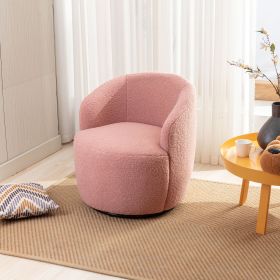 fabric swivel accent armchair barrel chair with black powder coating metal ring (Color: Light Pink)