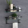 Glass Bathroom Shelf 15.7in Bathroom Shelf Wall Mounted Floating Glass Shelves with Towel Holder Glass Shower Shelf 2 Tier