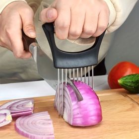 Onion Slicer Holder, Onion Holder For Slicing, 304 Stainless Steel Onion Slicer Cutter, Lemon Holder Slicer, Creative Onion Slicer Holder, Onion Slice (Color: Black)