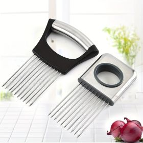 Onion Slicer Holder, Onion Holder For Slicing, 304 Stainless Steel Onion Slicer Cutter, Lemon Holder Slicer, Creative Onion Slicer Holder, Onion Slice (Color: Black and silver)