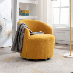 fabric swivel accent armchair barrel chair with black powder coating metal ring (Color: Yellow)