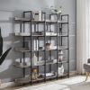 5 Tier Bookcase Home Office Open Bookshelf, Vintage Industrial Style Shelf with Metal Frame, MDF Board