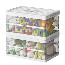 2 Pack Collapsible Storage Bins with Lids, Clear Plastic Foldable Storage Box, Stackable Storage Containers for Organizing, White (Color: White)