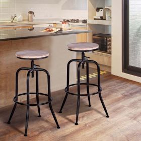 Adjustable Height Swivel Wood Style Round Bar Stool, Set of 2, Oak (actual_color: blackupholstery)