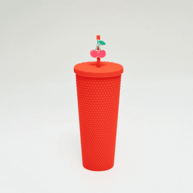 The glass with a lid, the plastic snail cup and straw Brook wall with the lid, the lid is leaked, no BPA, insulating glass, lid and straw, cold glass, (Color: Red)