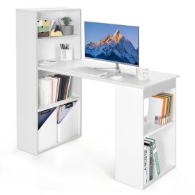 48 Inch Computer Desk with 4-Tier Bookcase and CPU Stand (Color: White)