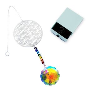 Flower of Life Suncatcher, Silver Hanging Crystal Wind Chimes, Tree of Life Chakra Crystal Glass Angel Sun Catcher with Iris Effect for Home Garden De (theme: Flower of Life)