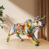 NORTHEUINS Graffiti Painting Resin Bull Figurines Home Living Room Bedroom Office Desktop Feng Shui Ornaments Collection Statues