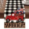 1PC Rectangle Linen Blend Striped Table Runners; Independence Day Home Decoration