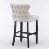 Contemporary Velvet Upholstered Wing-Back Barstools with Button Tufted Decoration and Wooden Legs;  and Chrome Nailhead Trim;  Leisure Style Bar Chair