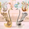 1pc; Coffee Dessert Spoon Set; Fruit Cake Coffee Tea Spoon; Swan Shaped Base Holder Cutlery Set; Zinc Alloy Metal Tableware